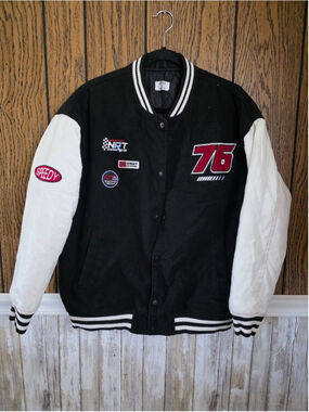 Women's Ardene Varsity Racing Jacket Med Black White Red